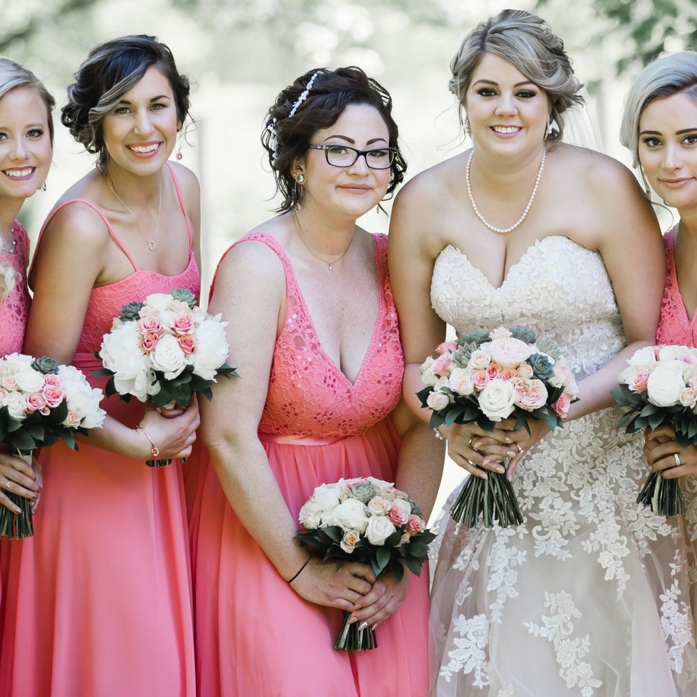 Mori Lee Madeline Gardner Coral Bridesmaid Dress